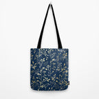 Floral Leaves, Navy Blue and Gold, Wall Art Prints Tote Bag Gallery Image 2