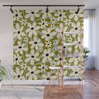Retro Psychedelic Daisy Flower - Green Color Wall Mural Gallery Image 1