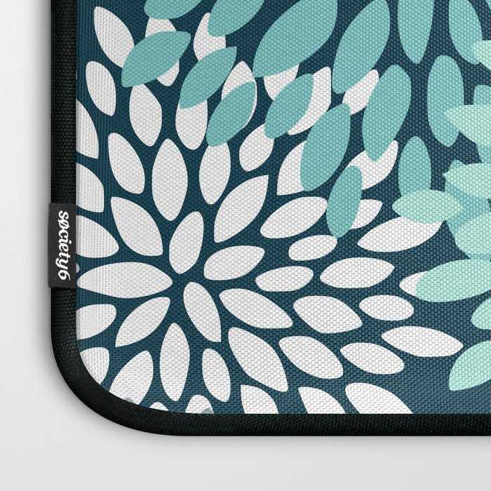 Modern Flowers Print, Teal and White Laptop Sleeve Gallery Image 3