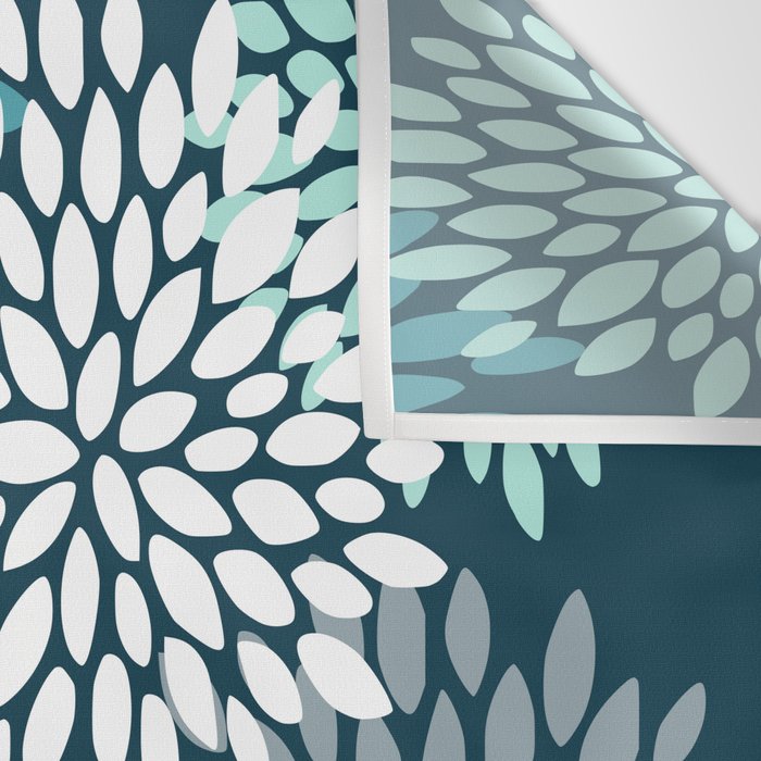 Modern Flowers Print, Teal and White Wall Tapestry Gallery Image 3