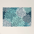 Modern Flowers Print, Teal and White Welcome Mat Gallery Image 1