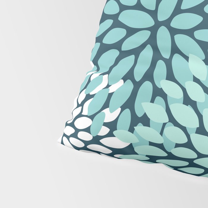 Modern Flowers Print, Teal and White Pillow Sham Gallery Image 4