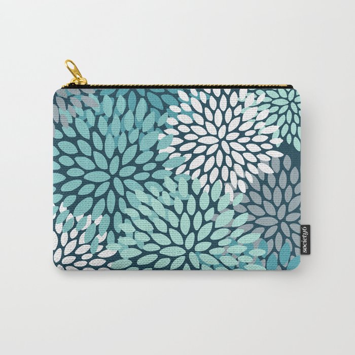 Modern Flowers Print, Teal and White Carry All Pouch Gallery Image 1