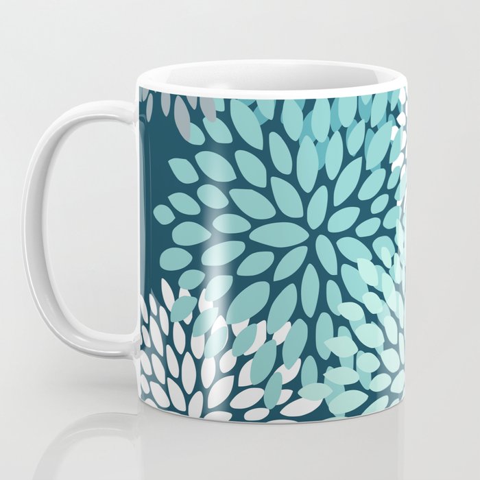 Modern Flowers Print, Teal and White Coffee Mug Gallery Image 3