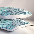 Modern Flowers Print, Teal and White Pillow Sham Gallery Image 3