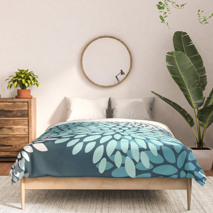 Modern Flowers Print, Teal and White Comforter Gallery Image 3
