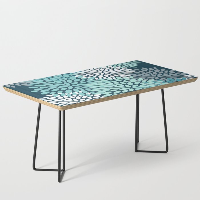 Modern Flowers Print, Teal and White Coffee Table Gallery Image 1