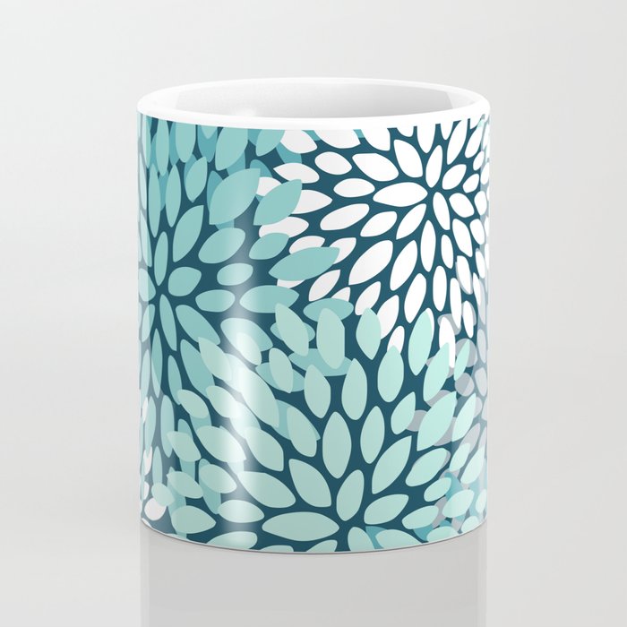 Modern Flowers Print, Teal and White Coffee Mug Gallery Image 4
