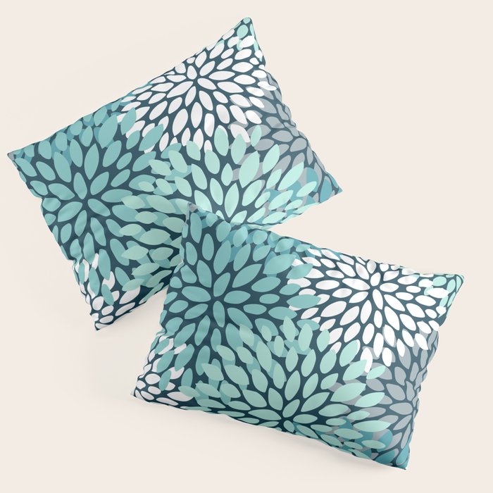 Modern Flowers Print, Teal and White Pillow Sham Gallery Image 3