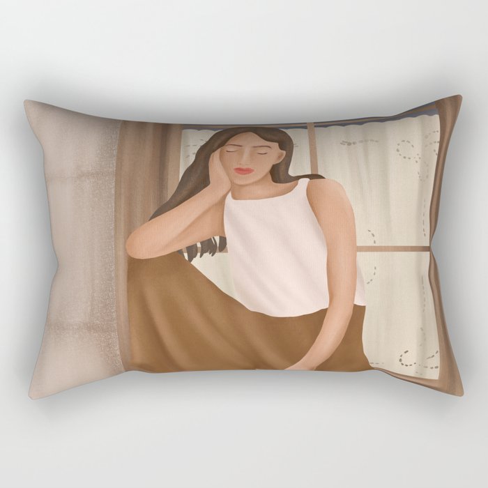 Girl sitting on the window Rectangular Pillow Gallery Image 1
