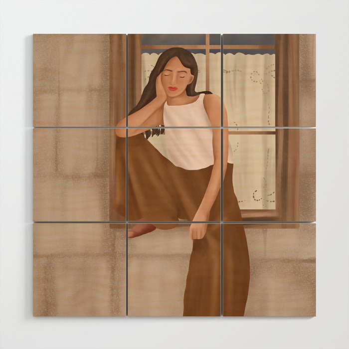 Girl sitting on the window Wood Wall Art Gallery Image 1