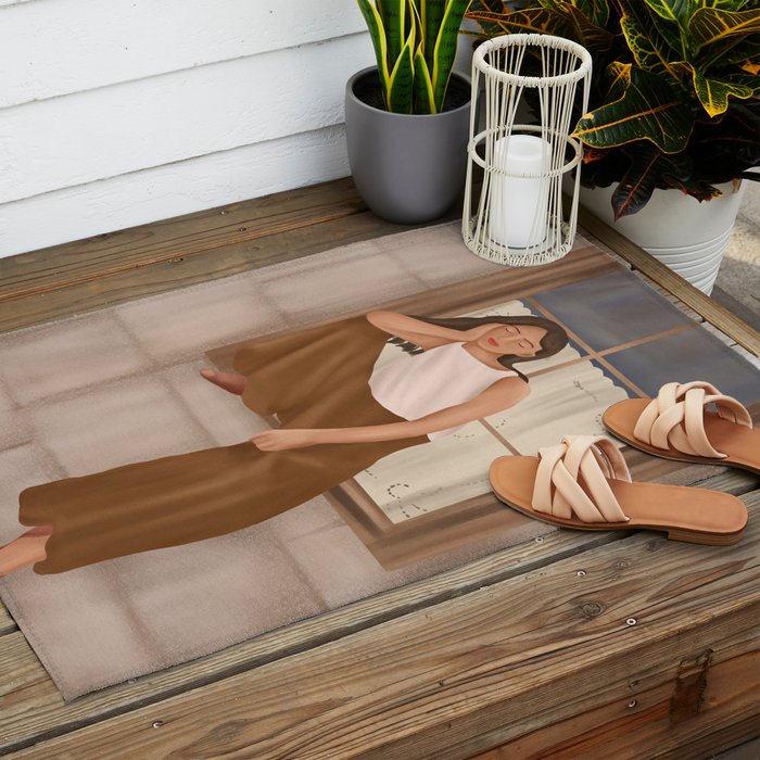 Girl sitting on the window Outdoor Rug Gallery Image 2