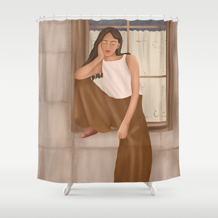 Girl sitting on the window Shower Curtain Gallery Image 1