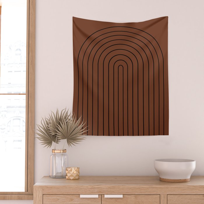 Minimal Arch XLII Brick Red Modern Geometric Lines Wall Tapestry Gallery Image 2