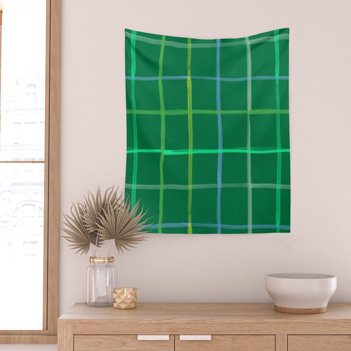 Abstract Tennis Net Pattern in Grass Green Wall Tapestry Gallery Image 2
