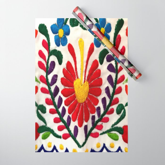 Red Mexican Flower Wrapping Paper Gallery Image 1