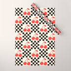Red Cherries, Black & White Double Checker Wrapping Paper Gallery Image 1