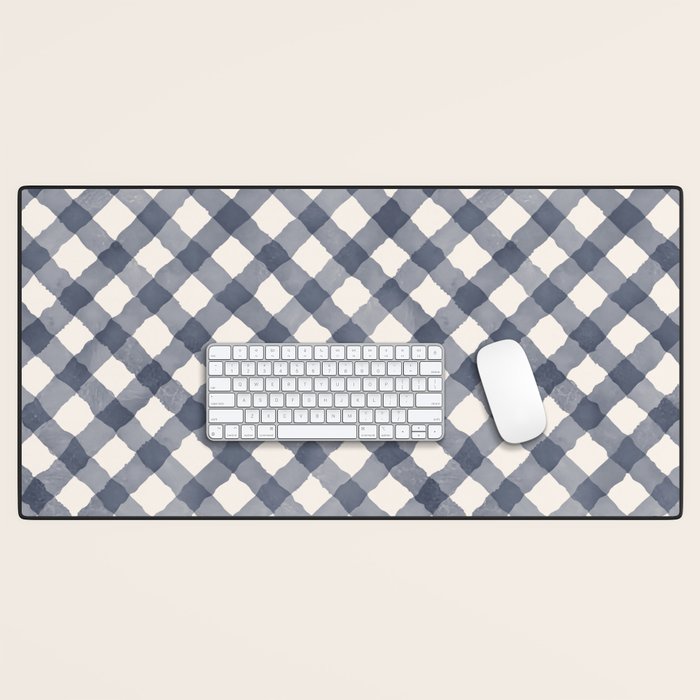 Hand Painted Blue Festive Gingham Theme Desk Mat Gallery Image 1