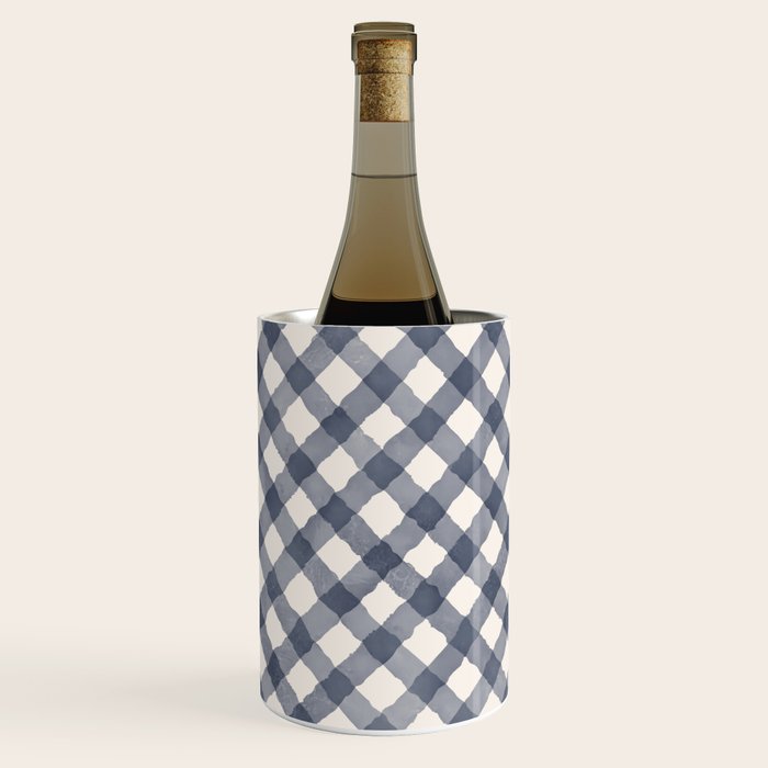 Hand Painted Blue Festive Gingham Theme Wine Chiller Gallery Image 2
