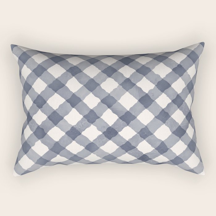 Hand Painted Blue Festive Gingham Theme Rectangular Pillow Gallery Image 2