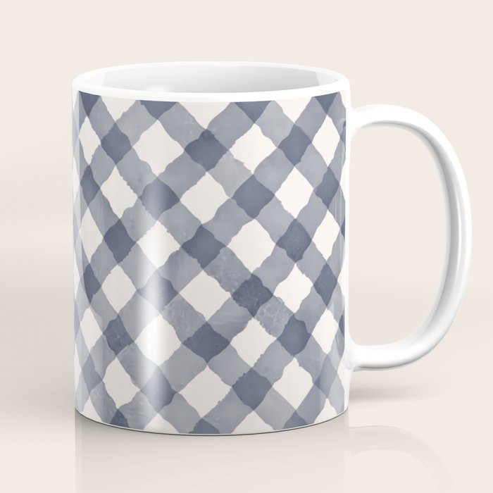 Hand Painted Blue Festive Gingham Theme Coffee Mug Gallery Image 1