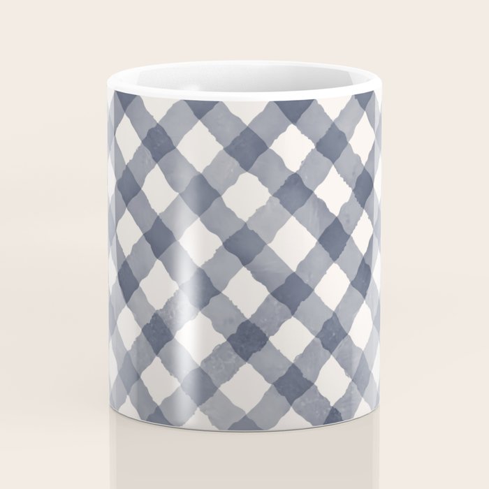 Hand Painted Blue Festive Gingham Theme Coffee Mug Gallery Image 4