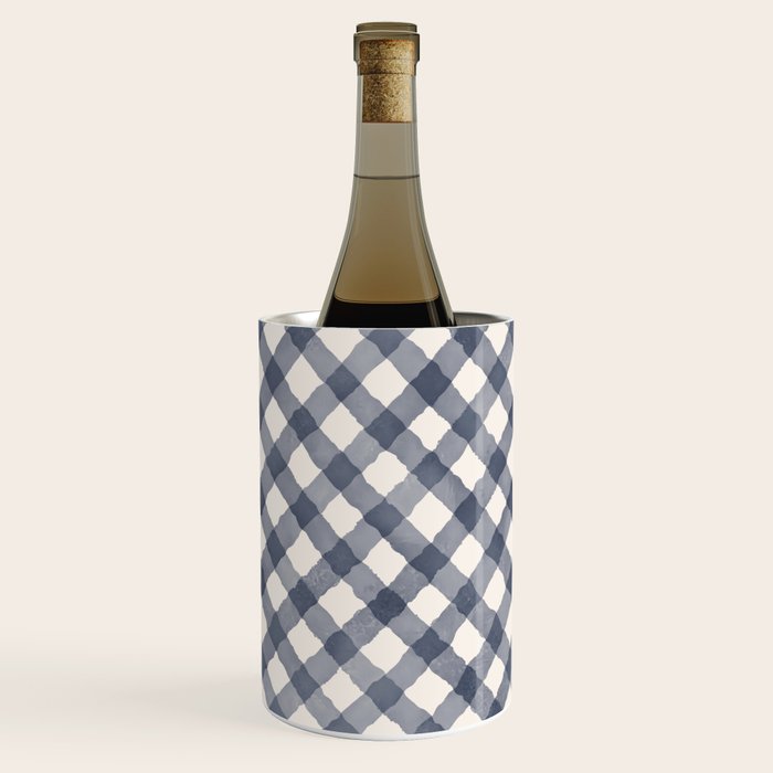 Hand Painted Blue Festive Gingham Theme Wine Chiller Gallery Image 1
