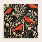 Red And Black Woodblock Birds Wood Wall Art Gallery Image 1