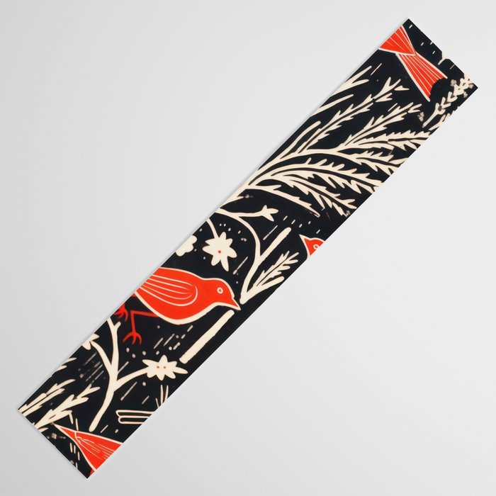 Red And Black Woodblock Birds Table Runner Gallery Image 3
