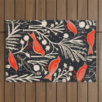 Red And Black Woodblock Birds Outdoor Rug Gallery Image 1