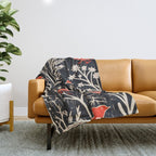 Red And Black Woodblock Birds Throw Blanket Gallery Image 1