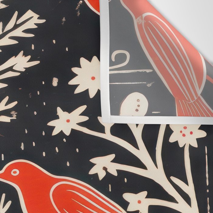 Red And Black Woodblock Birds Wall Tapestry Gallery Image 3