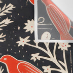 Red And Black Woodblock Birds Wall Tapestry Gallery Image 3