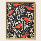 Red And Black Woodblock Birds Serving Tray Gallery Image 1