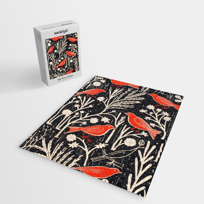 Red And Black Woodblock Birds Jigsaw Puzzle Gallery Image 2