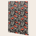 Red And Black Woodblock Birds Wallpaper Gallery Image 2