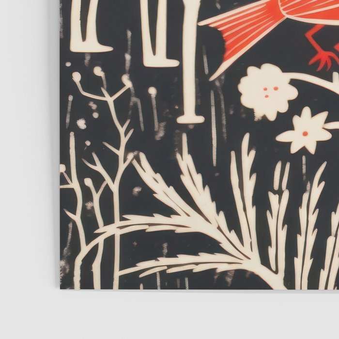 Red And Black Woodblock Birds Poster Gallery Image 3