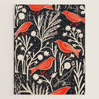 Red And Black Woodblock Birds Jigsaw Puzzle Gallery Image 1