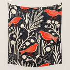 Red And Black Woodblock Birds Wall Tapestry Gallery Image 4