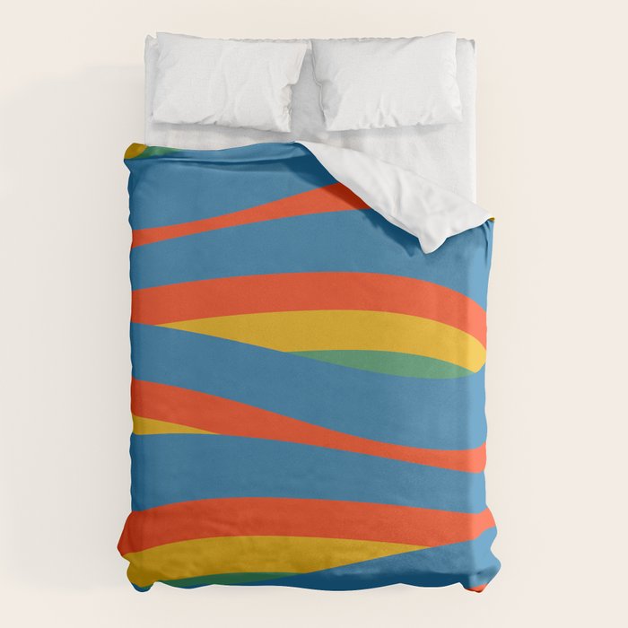 Pop Swirl Wavy Abstract Line Pattern Colorful Bright Blue Red Yellow Green Duvet Cover Gallery Image 1