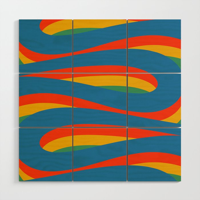 Pop Swirl Wavy Abstract Line Pattern Colorful Bright Blue Red Yellow Green Wood Wall Art Gallery Image 1