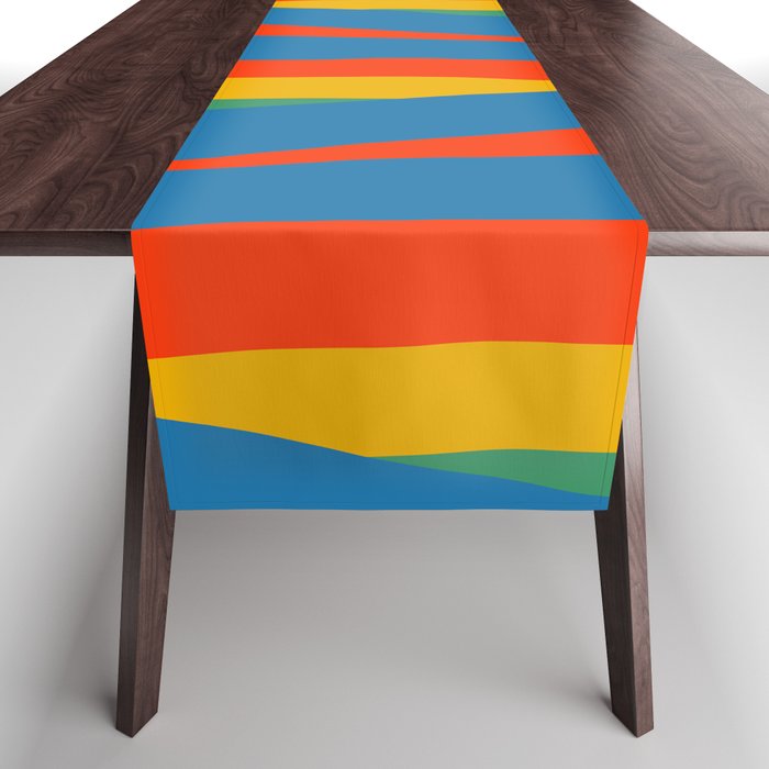 Pop Swirl Wavy Abstract Line Pattern Colorful Bright Blue Red Yellow Green Table Runner Gallery Image 1