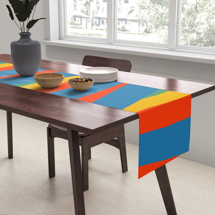 Pop Swirl Wavy Abstract Line Pattern Colorful Bright Blue Red Yellow Green Table Runner Gallery Image 2