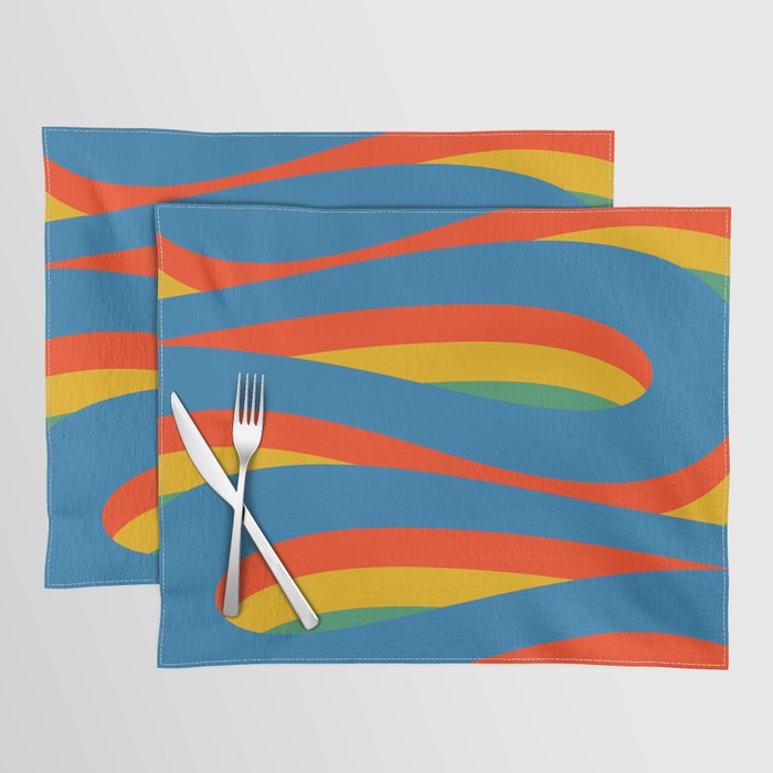 Pop Swirl Wavy Abstract Line Pattern Colorful Bright Blue Red Yellow Green Placemat Gallery Image 1
