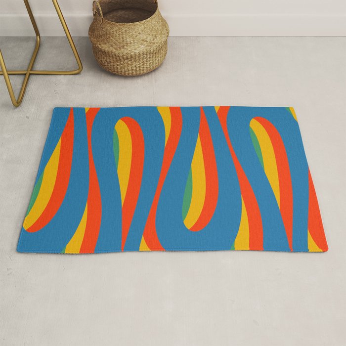 Pop Swirl Wavy Abstract Line Pattern Colorful Bright Blue Red Yellow Green Rug Gallery Image 1