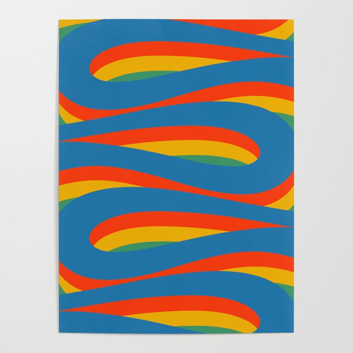 Pop Swirl Wavy Abstract Line Pattern Colorful Bright Blue Red Yellow Green Poster Gallery Image 4