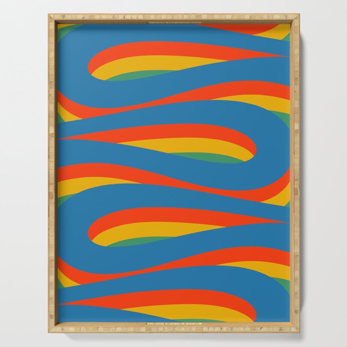 Pop Swirl Wavy Abstract Line Pattern Colorful Bright Blue Red Yellow Green Serving Tray Gallery Image 1