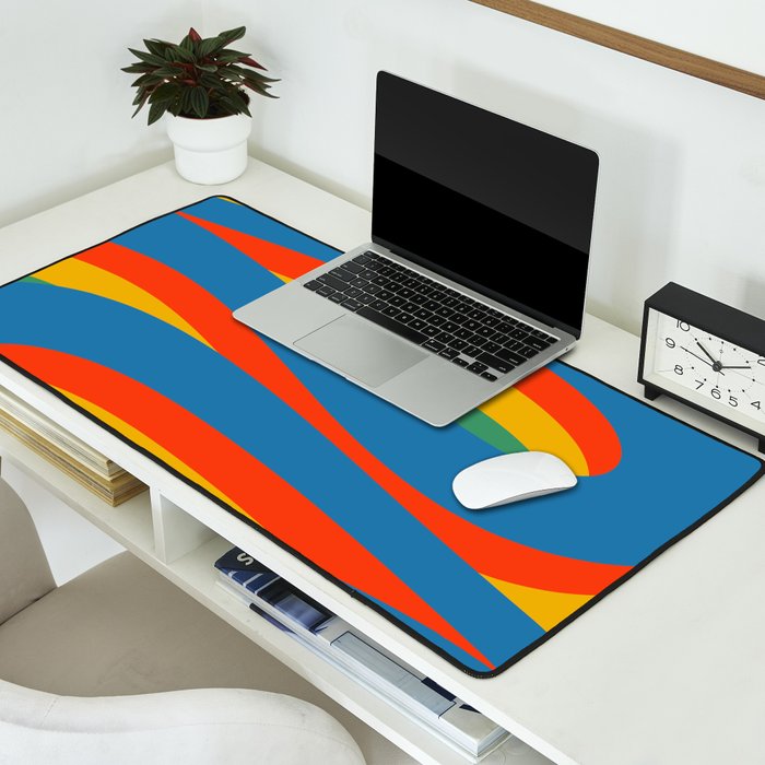 Pop Swirl Wavy Abstract Line Pattern Colorful Bright Blue Red Yellow Green Desk Mat Gallery Image 2