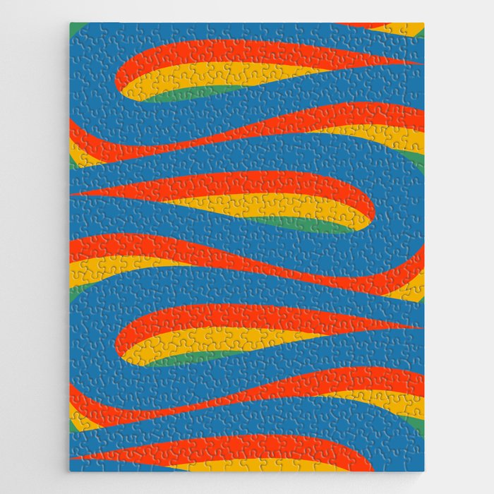 Pop Swirl Wavy Abstract Line Pattern Colorful Bright Blue Red Yellow Green Jigsaw Puzzle Gallery Image 1