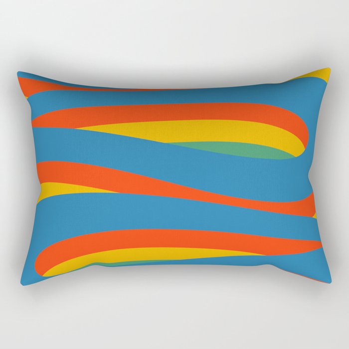 Pop Swirl Wavy Abstract Line Pattern Colorful Bright Blue Red Yellow Green Rectangular Pillow Gallery Image 1